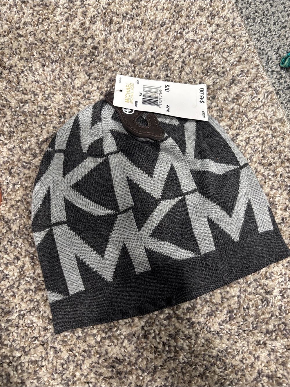 Michael Kors Gray & Black MK Logo Knit Beanie